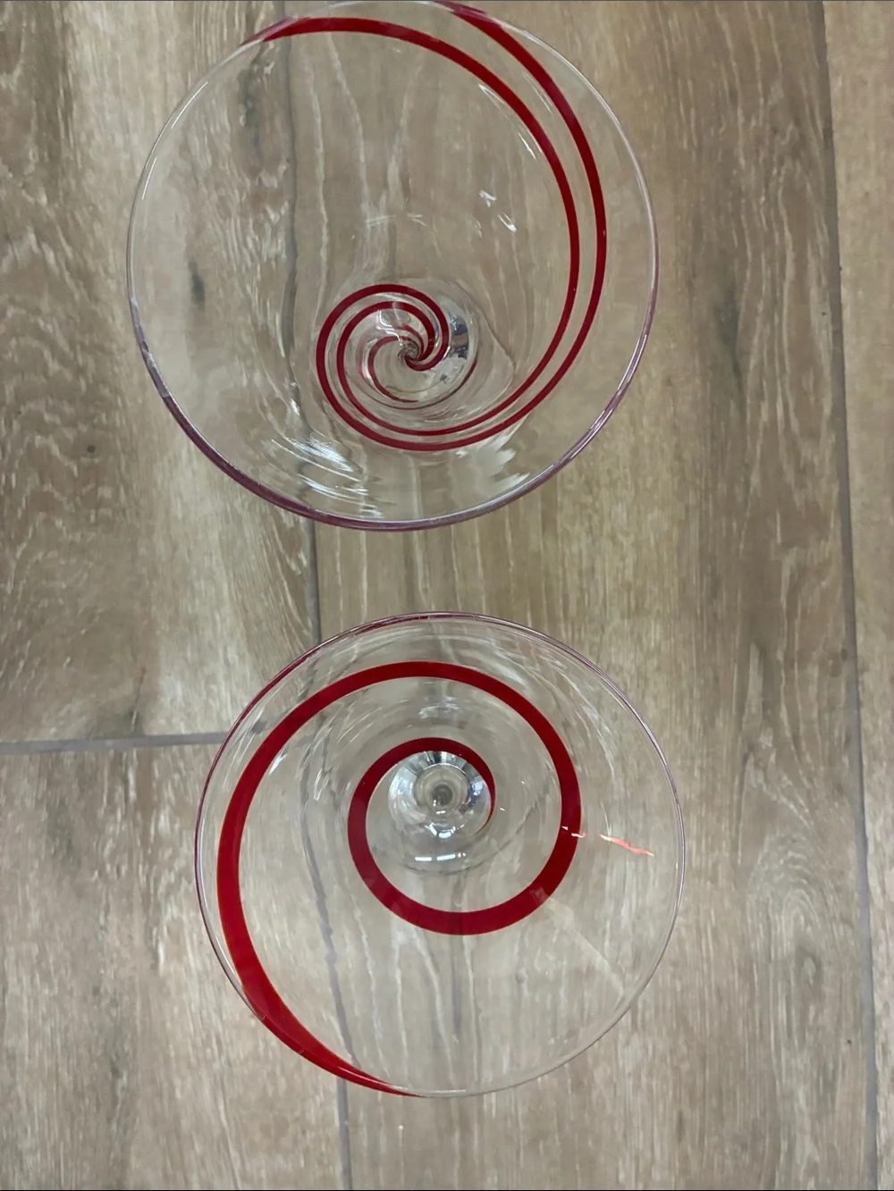 Pier 1 Clear Martini Glasses with Red Swirl (Set of 2)